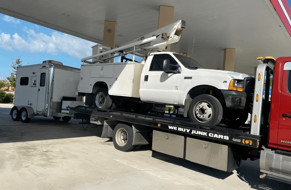 Truck being towed